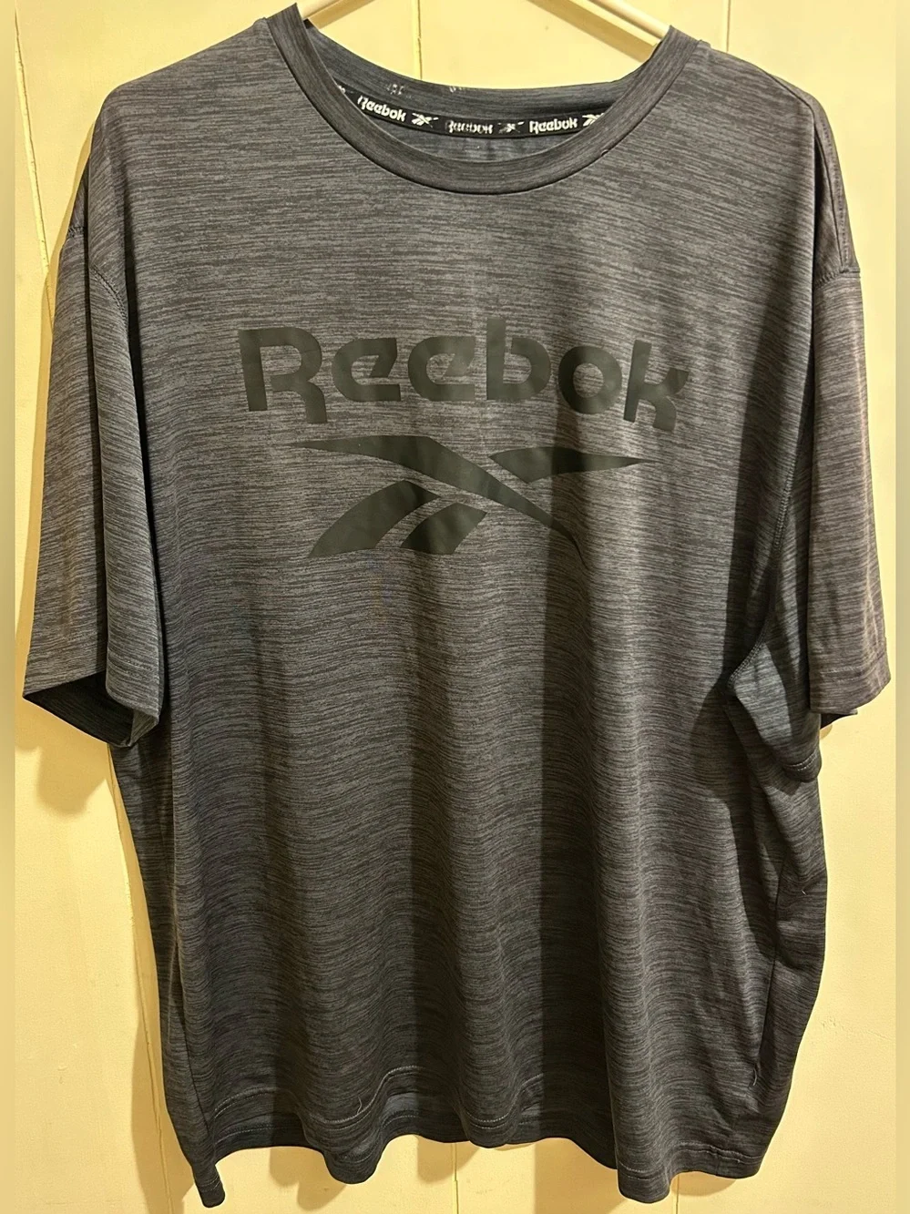 Heather Gray Reebok Men's Big Black Logo Crewneck Short Sleeve Tee XXL